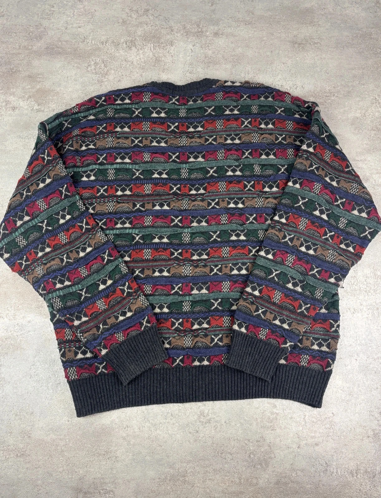 Coogi Style Florence Sweater Round Neck Textured Geometric Pattern Multicolor Vintage | Size XL – photo 5